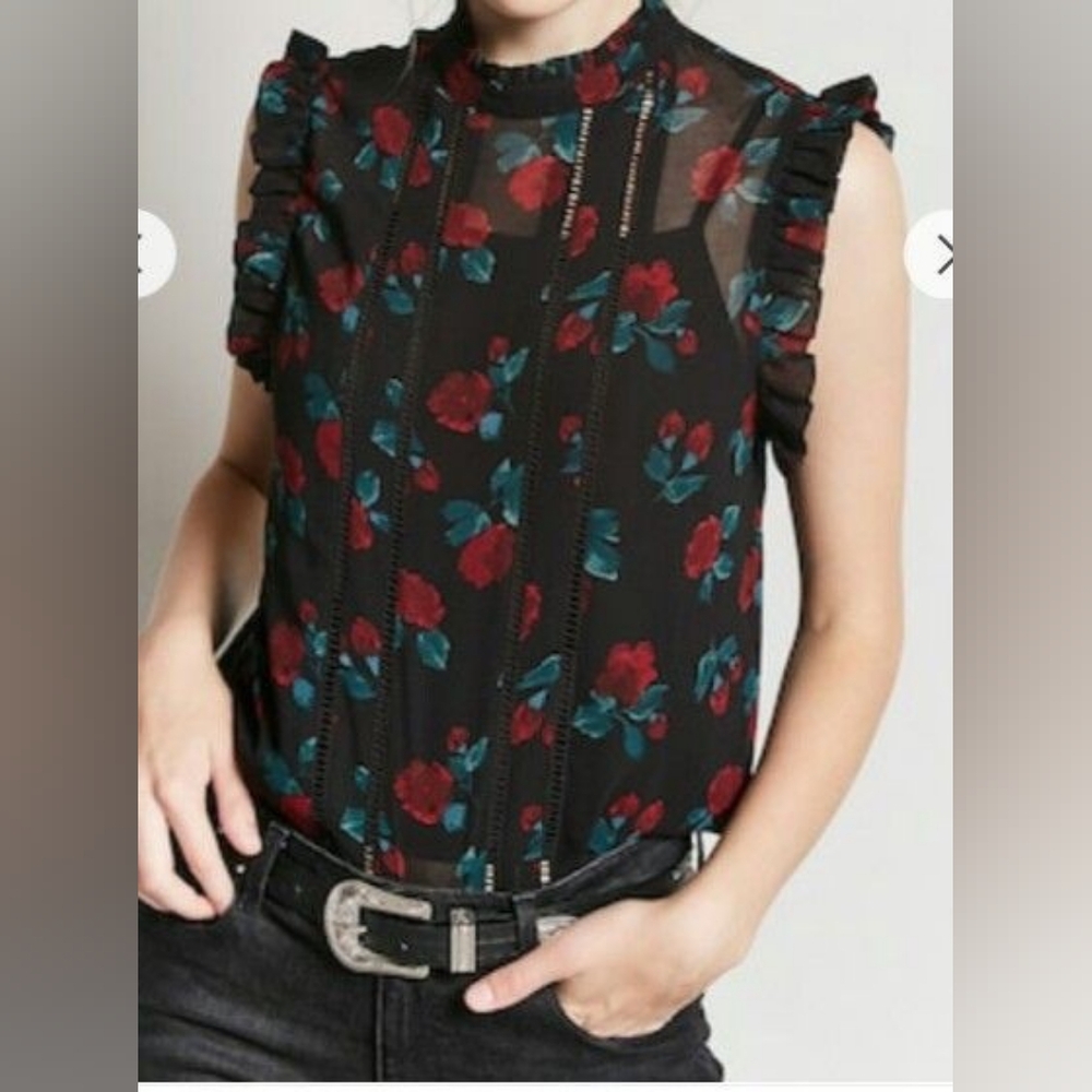 Floral sleeveless ruffle blouse - Picture 1 of 4